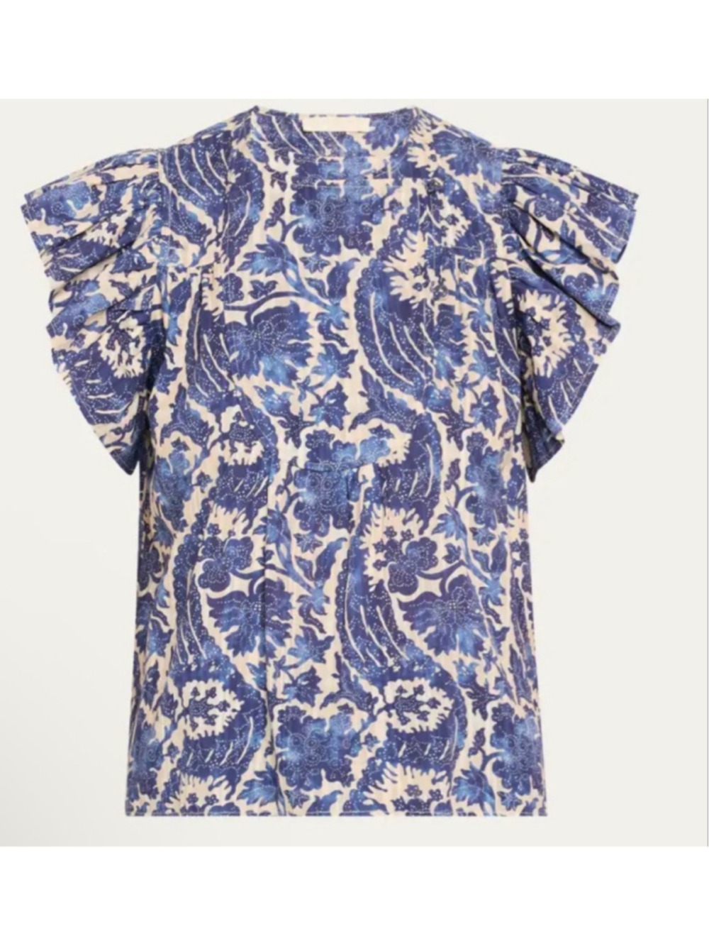NWT Ulla Johnson Sienna Flutter-Sleeve Blouse Blue Beige S